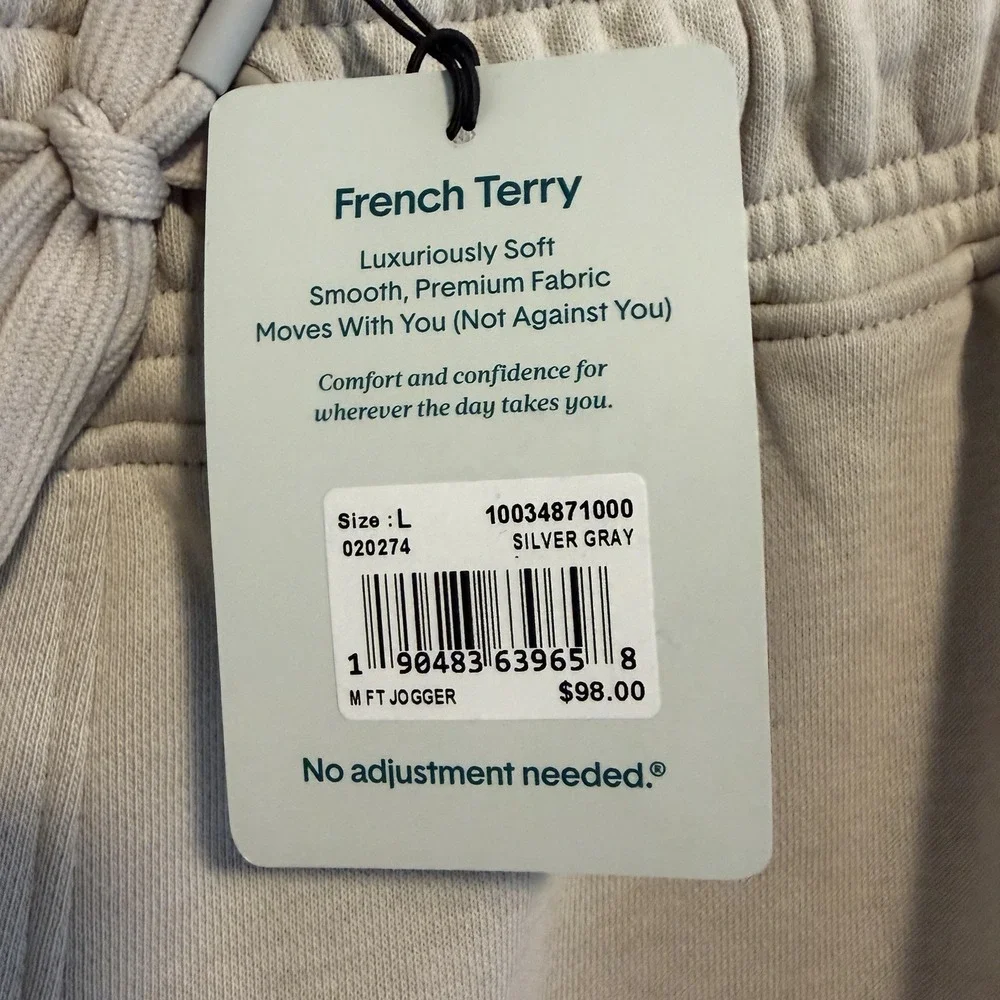 NWT Tommy John French Terry Silver Grey Joggers Men's L‎